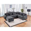Canapé modulaire en chenille l 115 po gris Trey avec dossier réglable, ports de chargement, poches, capitonnage, repose-pieds avec rangement, coussins décoratifs