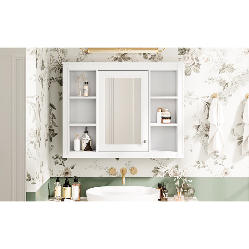 Armoire de rangement pour salle de bain avec miroir, 35 po x 27,5 po, polyvalente, unité attrayante au look moderne, grande capacité