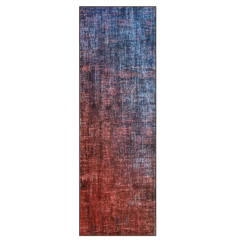 Abstract Machine Printed Area Rug, Red, Runner 60 x 230 cm