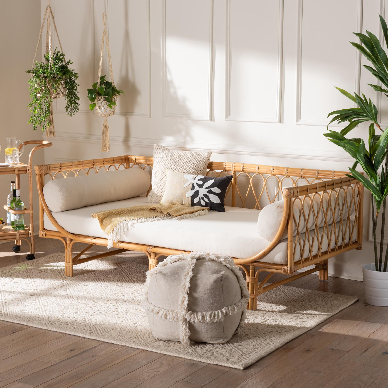 Deago Modern Bohemian Rattan Daybed