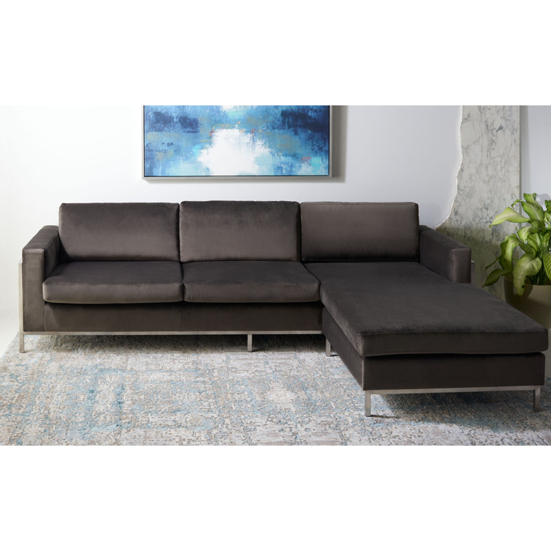 Davian Upholstered L-Shaped Sectional Reversible, Dark Gray Velvet