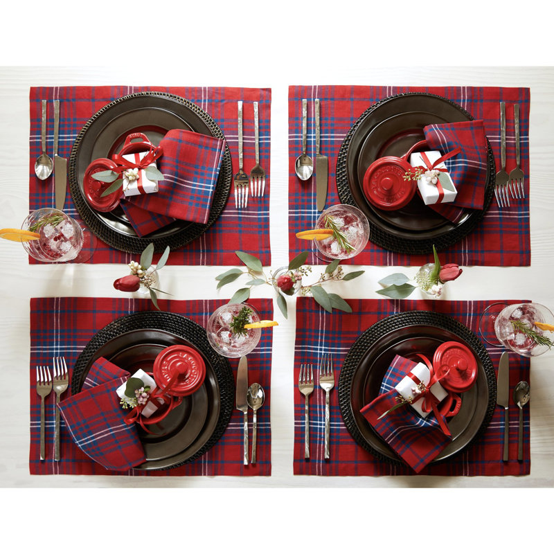 Solino Home Red Tartan Plaid - 100% Pure Linen Placemats (Set of 4)