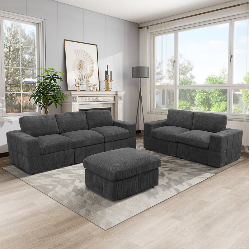 Ensemble de canapé modulaire en velours côtelé gris foncé Onyx