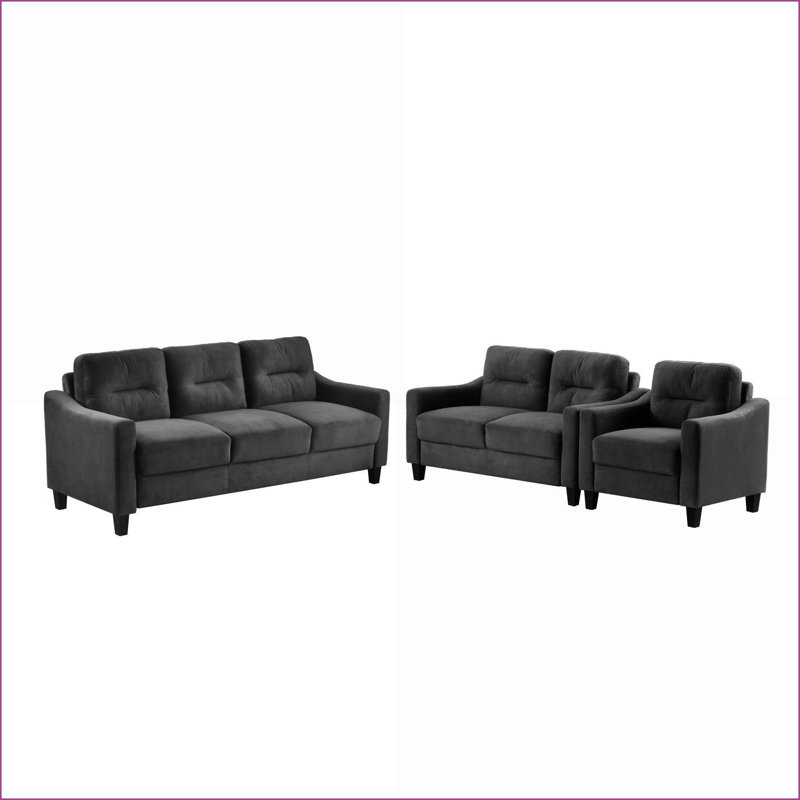 Ensemble de canapé modulaire 3 pièces, canapé de salon moderne 1 + 2 + 3 avec tissu de flanelle et amp; Structure en bois massif | Standard | Gris anthracite