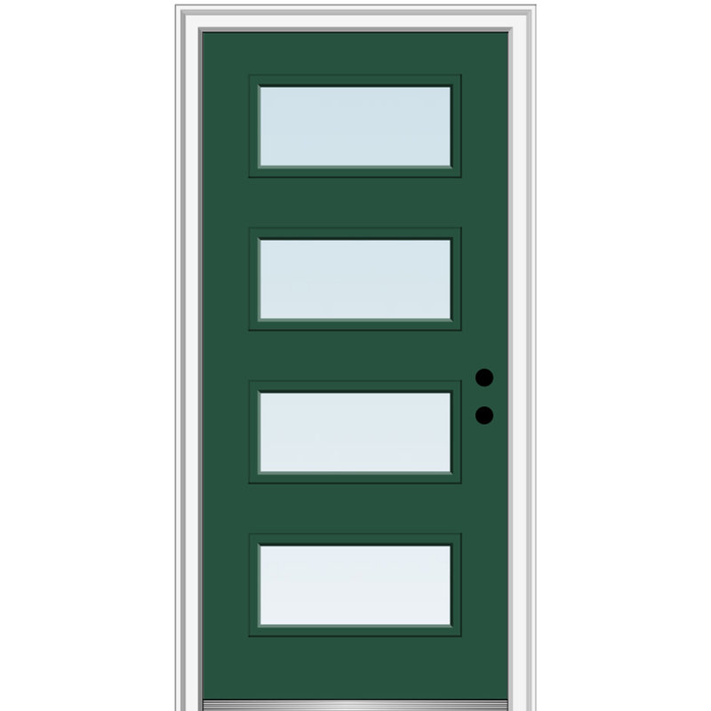 Porte d'entrée pré-montée peinte en fibre de verre à 4 panneaux latéraux Quarter Fan Lite, À gauche / vers l'intérieur