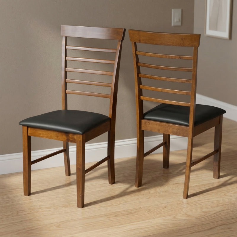 Bowerbank 46cm H Polyurethane Upholstered Ladder Back Side Chair, Dark Oak