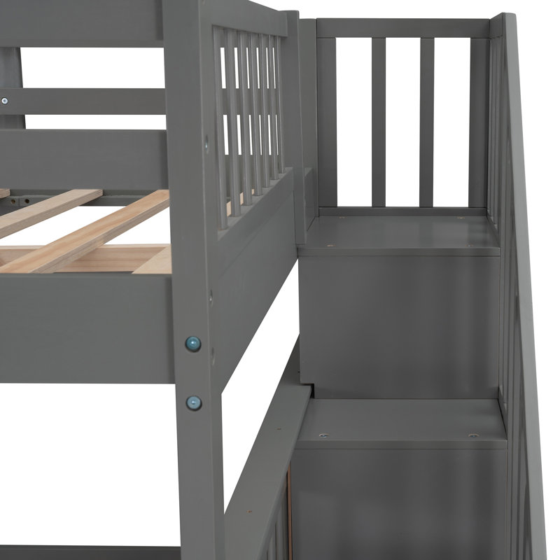 Lit superposé gris, avec tiroir, rangement et garde-corps pour le rangement fonctionnel de la chambre à coucher, Gray