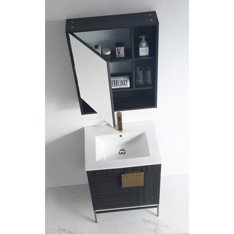 Verlene 24'' Single Bathroom Vanity with Ceramic Top, Dawn Gray