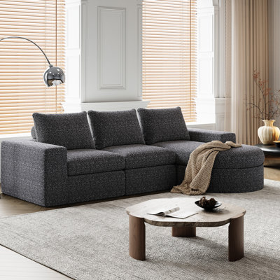 Canapé modulaire en L de 99 po avec méridienne, canapé 3 places en chenille désossé pour le salon et la chambre à coucher, conception à double coussin de coussins rembourrés en éponge à haute résilience, support pour le dossier du coussin de nuque,