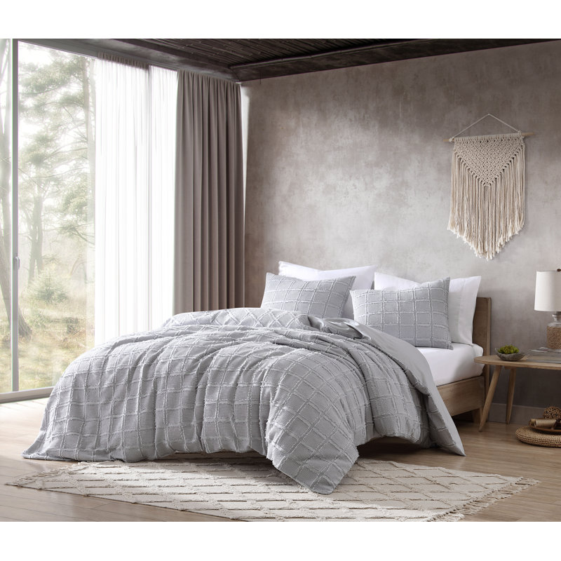 Ensemble d'édredon 100% coton ivoire / gris 3 pièces Jadan Collection, Édredon très grand et 2 très grandes taies déc