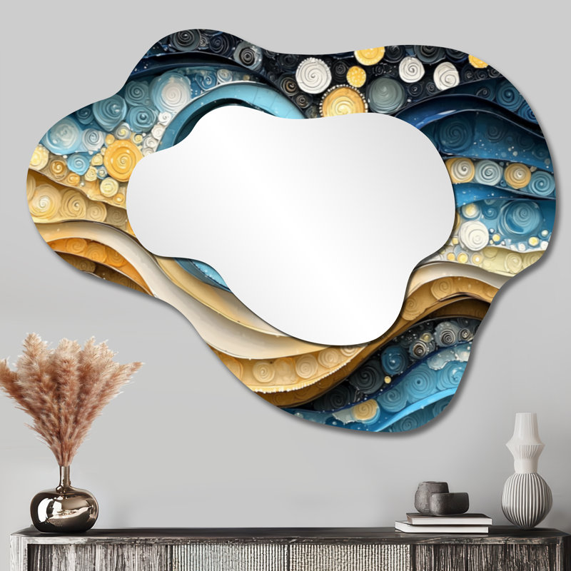 Temporal Flux Of Moon Abstract Spirals I - Abstract Spirals Asymmetrical Wall Mirror, Modern Vanity Mirror, Printed on Metal