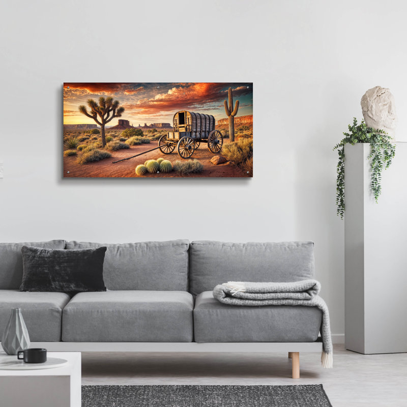 «Southwest Wagon» par Rey Klimt, art mural en verre acrylique, H 24 po x l 48 po