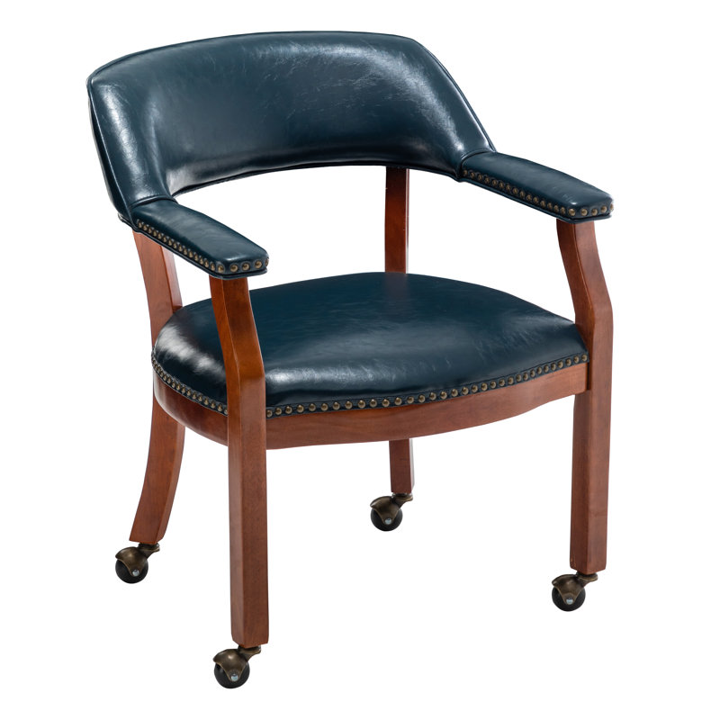 Arlex Vegan Leather Dining Chairs with Casters and Arms, Midnight Blue