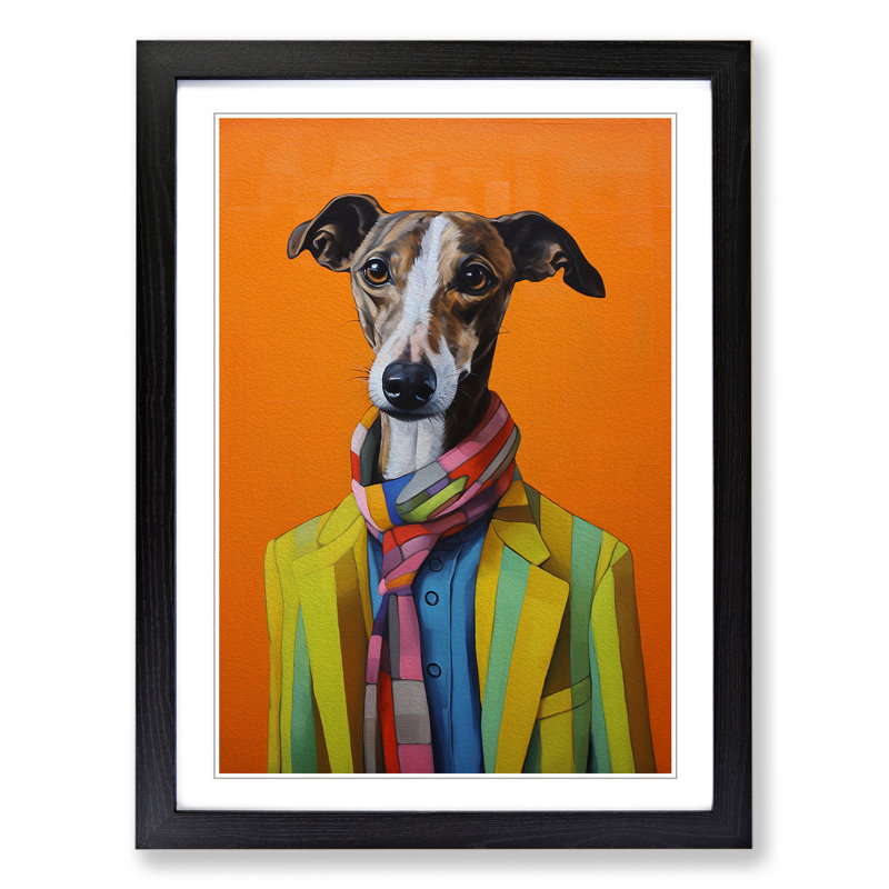 Whippet Contemporary - Framed Print, Black , 46cm H x 34cm W x 2cm D