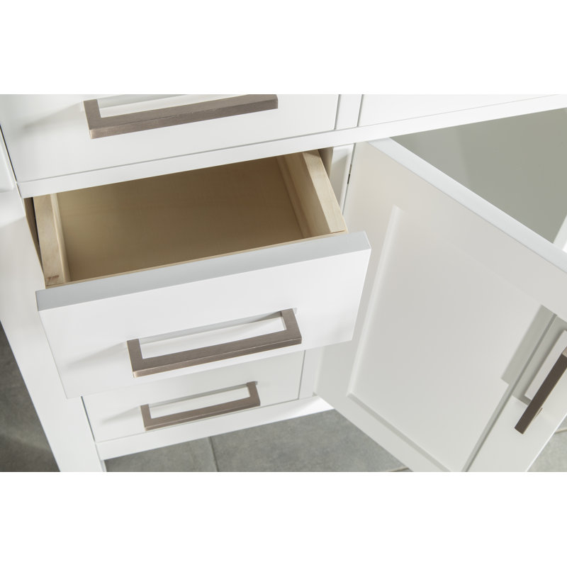 Meuble-lavabo blanc 60 "avec lavabo en porcelaine intégré Flora, Blanc / Blanc