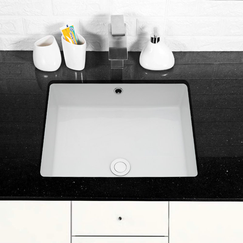 20"X15.5" White Ceramic Rectangular Undermount Bathroom Sink With Overflow