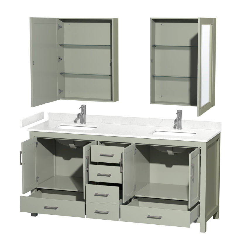 Sheffield 72" Bathroom Vanity Set with Mirror, Carrara Cultured Marble, Light Green