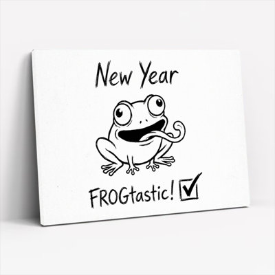 Dessin de grenouille, nouvel an FROGtastic, reproduction d'art sur toile tendue sur toile, ensemble de 1