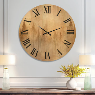 Horloge murale surdimensionnée en bois imprimé Wilderness - Latte Forest Glow