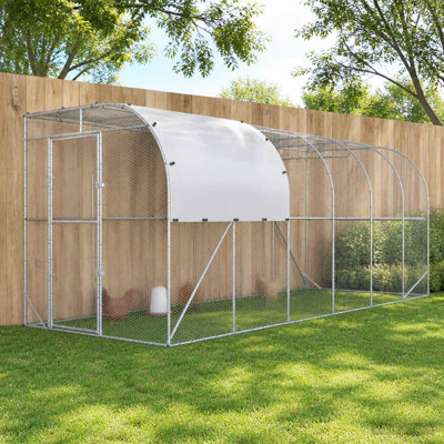 Against Wall Chicken Coop Silver Galvanised Steel Outdoor Modern Stable