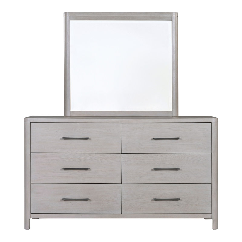 Commode 6 tiroirs en bois massif avec miroir Achen