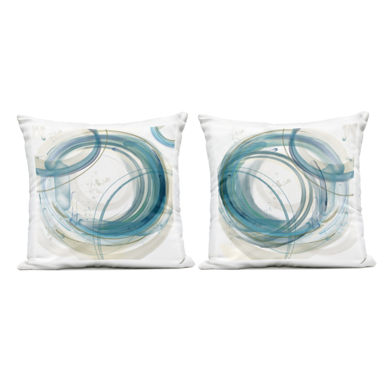Ensemble de 2 coussins d'extérieur à imprimé anneaux circulaires bleu sarcelle, design par Nan