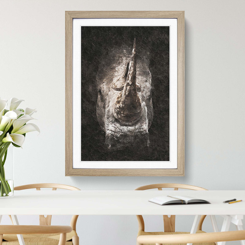 Rhino - Picture Frame Painting Print, Oak Framed, 36cm H x 27cm W x 2cm D
