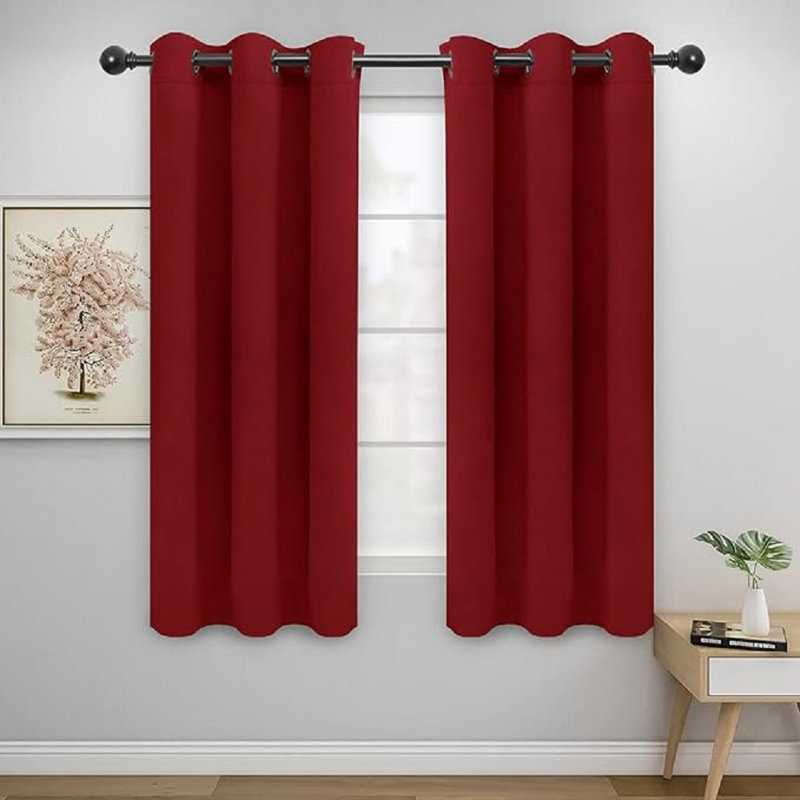 Siffre Pair Eyelet Blackout Window Curtains, Red, 46cm Width x 182.88cm Drop