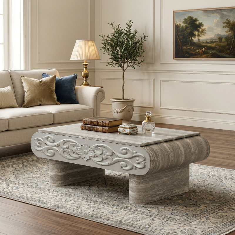 Table basse relevable avec rangement dissimulé et surface de travail extensible, finition bois
