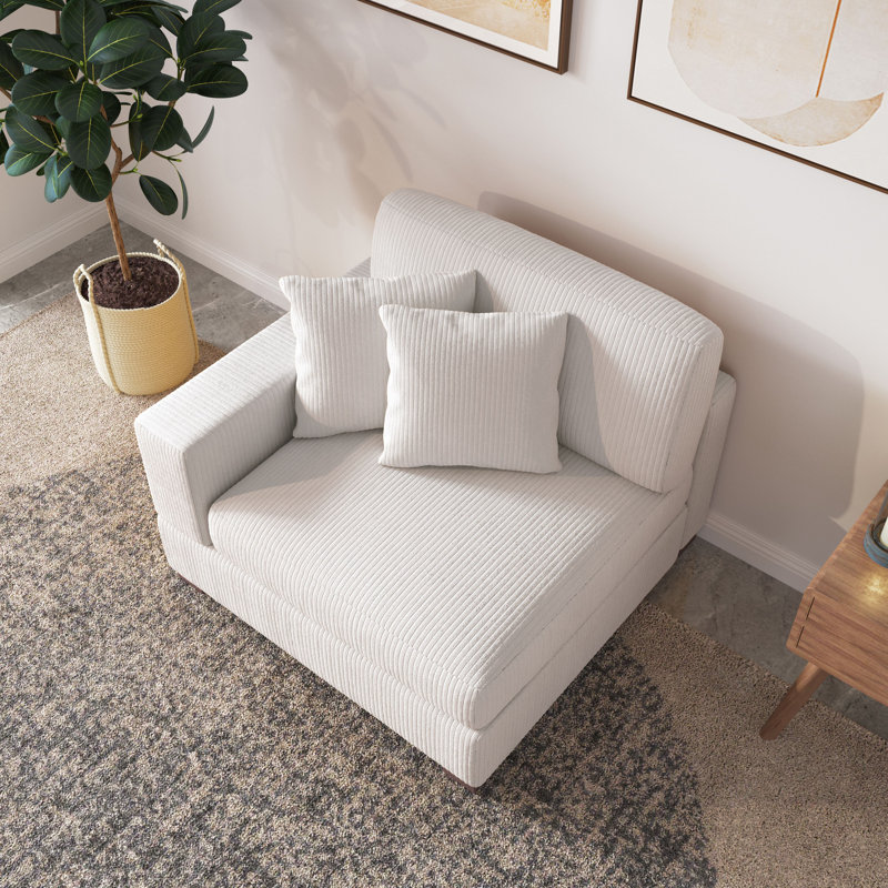 Upholstered Armchair, Beige Corduroy