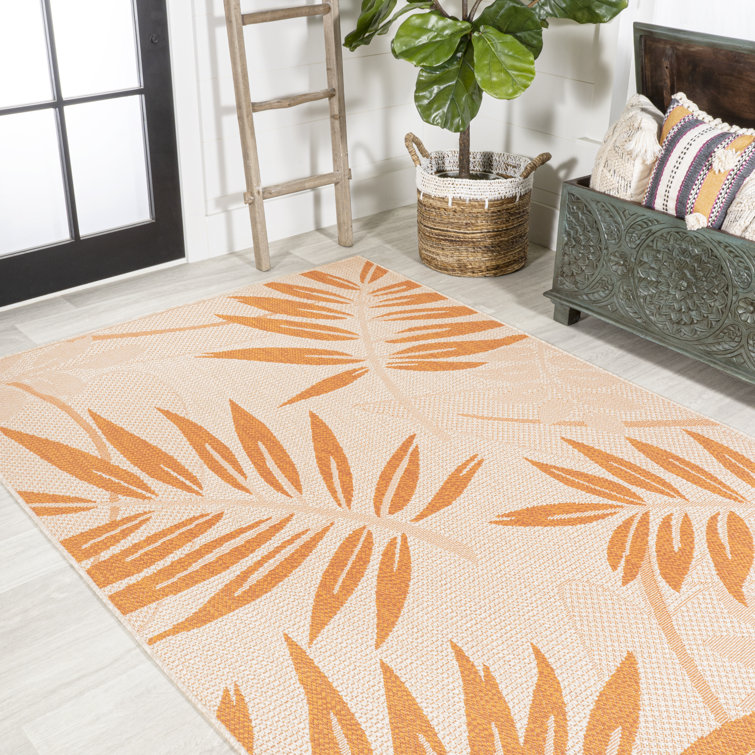 Hallas Tropical Palm Leaf Cream/Orange Indoor/Outdoor Rug