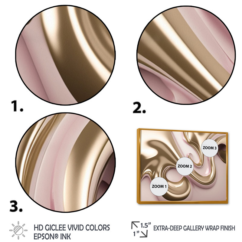Subtil sophistication en rose exquis et doré - reproduction sur toile, L 20 po x H 12 po, Cadre flottant doré