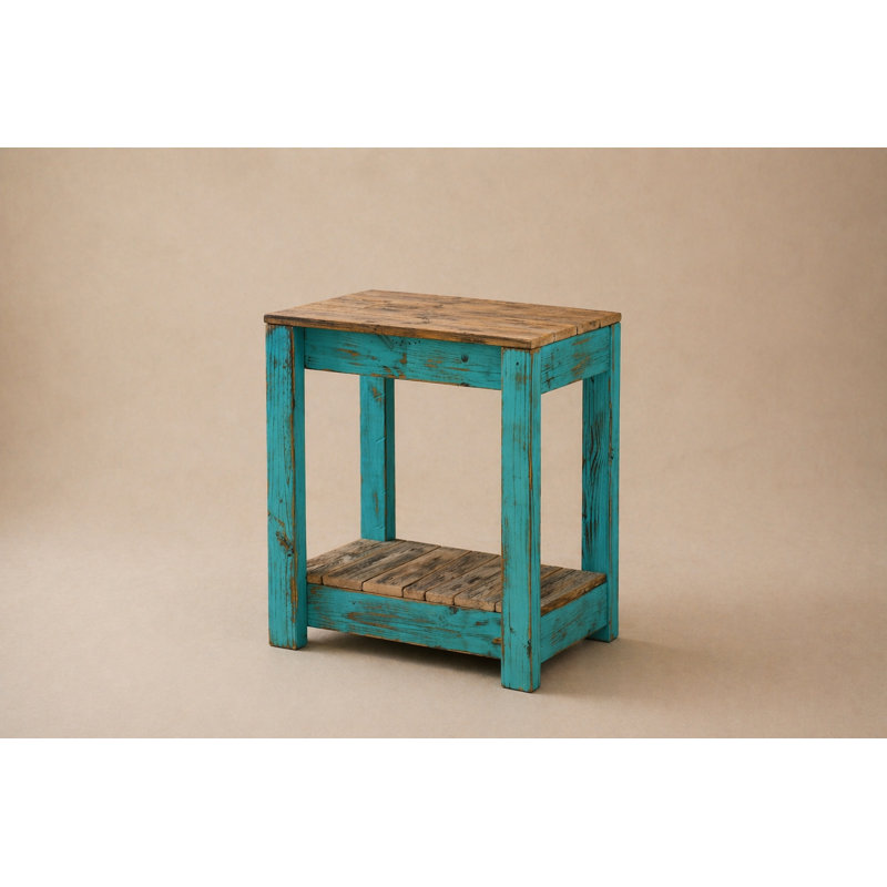 Table de bout en bois massif avec tablette 22 po Avery, Turquoise