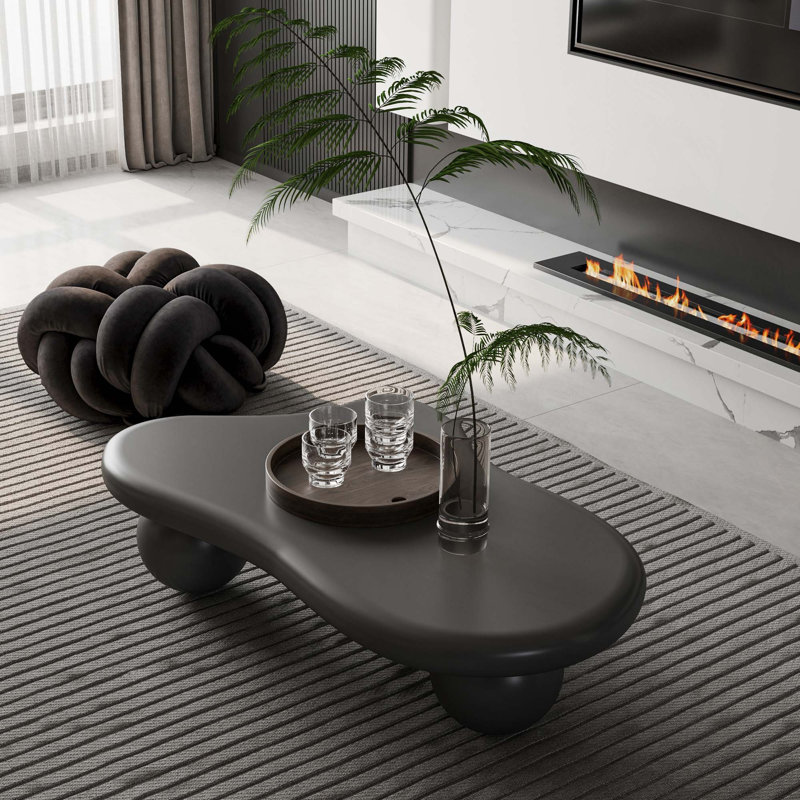 Table basse en forme de nuage avec 3 pieds sphériques pour la décoration du salon et une utilisation pratique, Noir, Noir