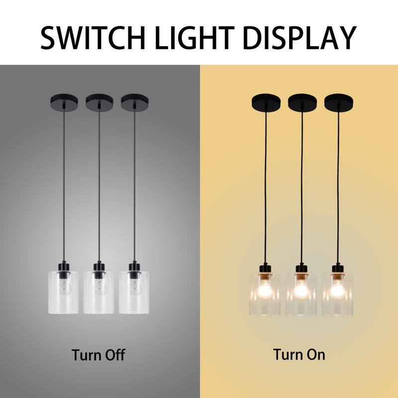 Modern 3-light Black Pendant Lighting With Clear Glass Shades And Adjustable Cords – Perfect For Kitchen Island Or Dining Room