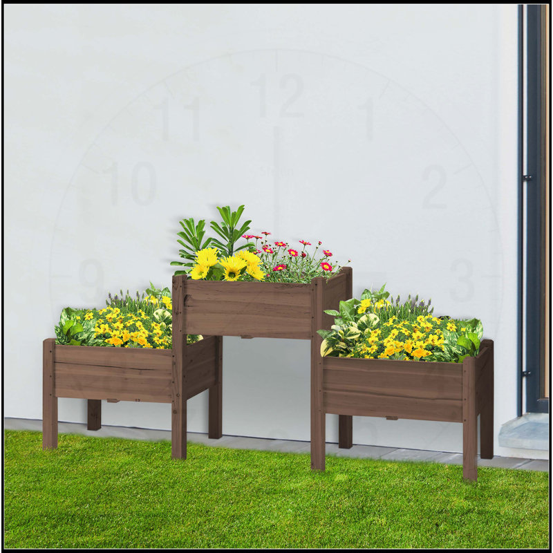Lit de jardin surélevé avec 3 jardinières
