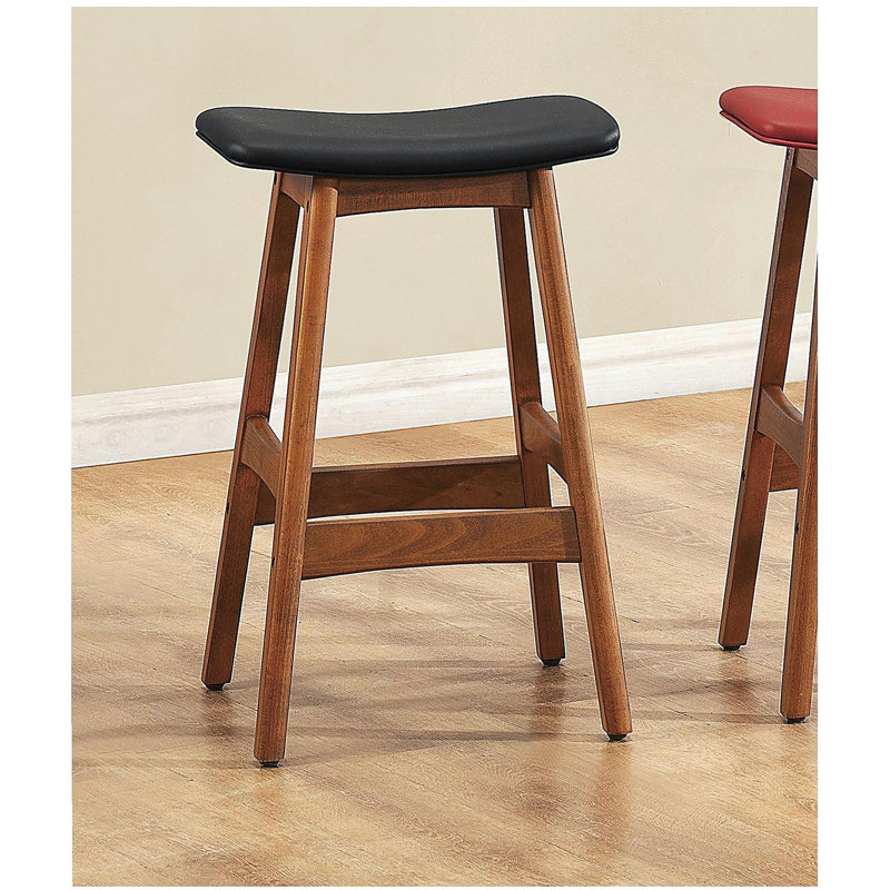 Tabourets à hauteur de comptoir en bois massif de style Mid-Century moderne avec siège en similicuir noir pour les tabourets de cuisine et de salle à manger