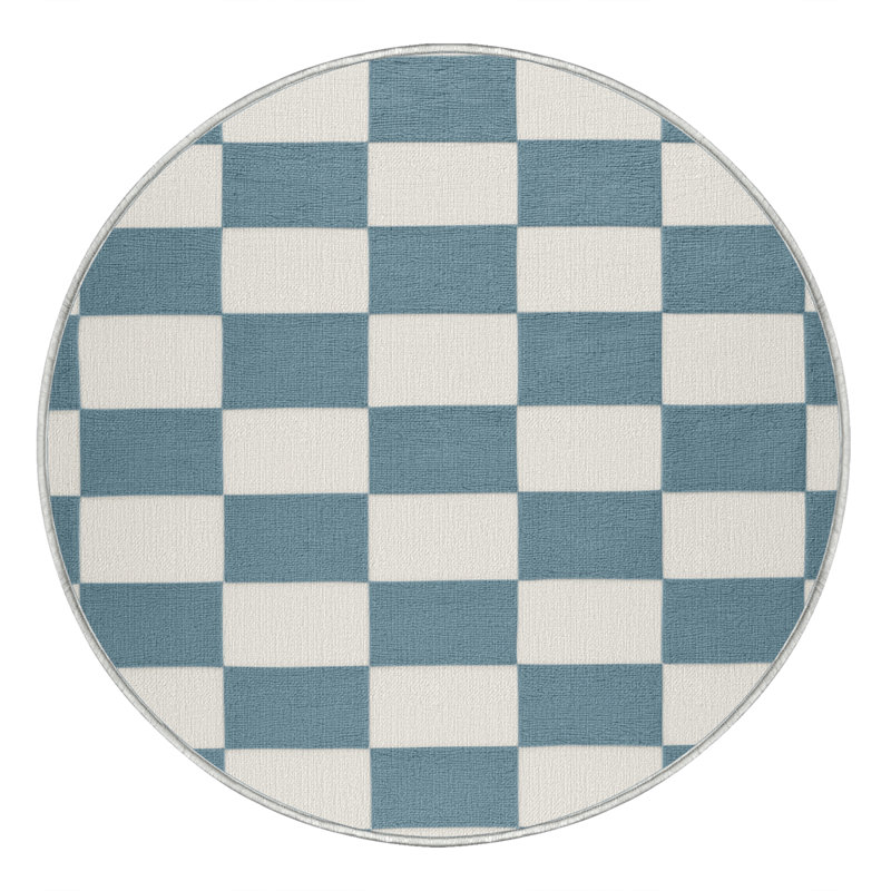 Machine Washable Checkered Beige Area Rug, Round 7'
