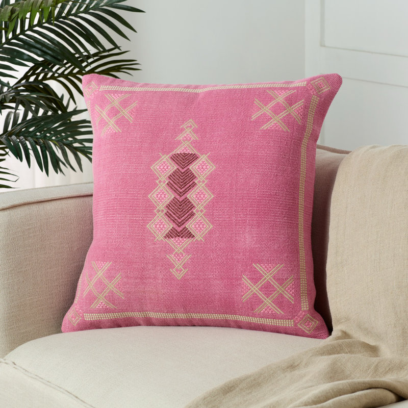 Mikes 100% Wool Throw Square Pillow, No Fill, Pink/Tan
