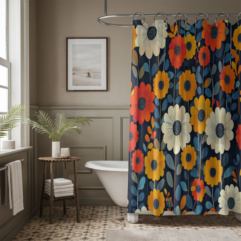 Floral Wheels - Premium Shower Curtain, 74"H x 71"W