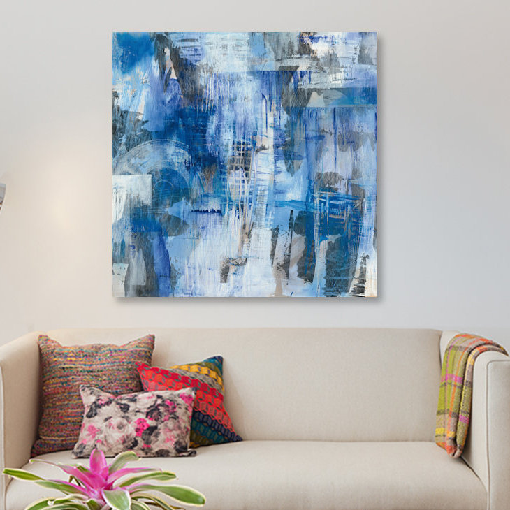 « industrial blue », reproduction sur toile tendue, H 18 po x l 18 po x P 1,5 po, Toile tendue, Pas de tapis