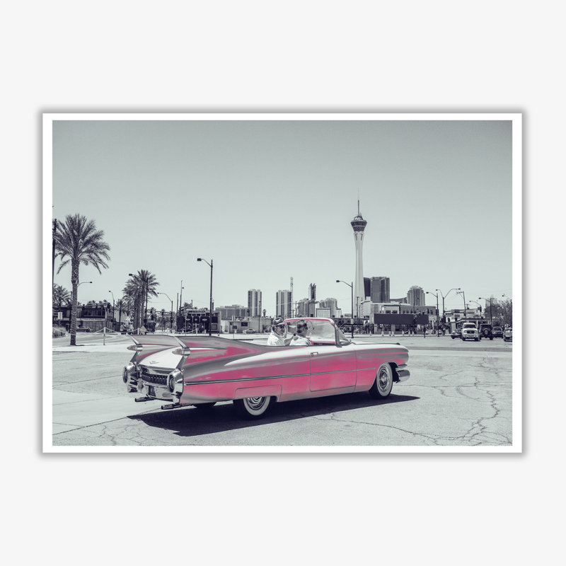 Retro Pink Car - Print, No Frame, 60 cm H x 42 cm W x 1 cm D