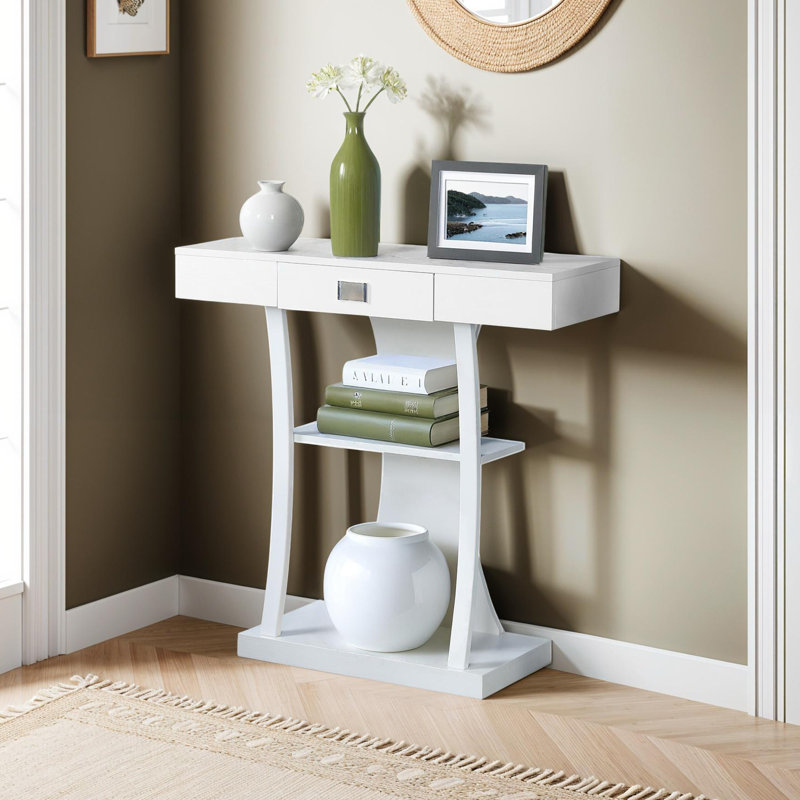 Table de type console à un tiroir Amett, Blanc, H 34 po x l 36 po x P 12 po