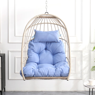 Chaise de patio bleue, forme de balançoire, structure pliable et stable portative
