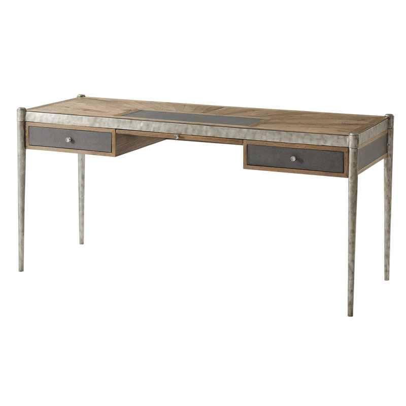 Echo Oak Parquetry Desk with Leather Writing Surface and Drawers