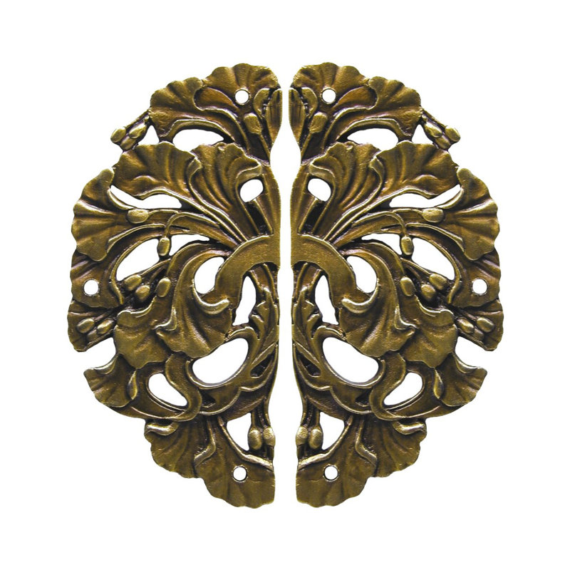 Florid Leaves 2.5" H × 1.25" W Surface Mount Single Door Hinge, Antique Brass