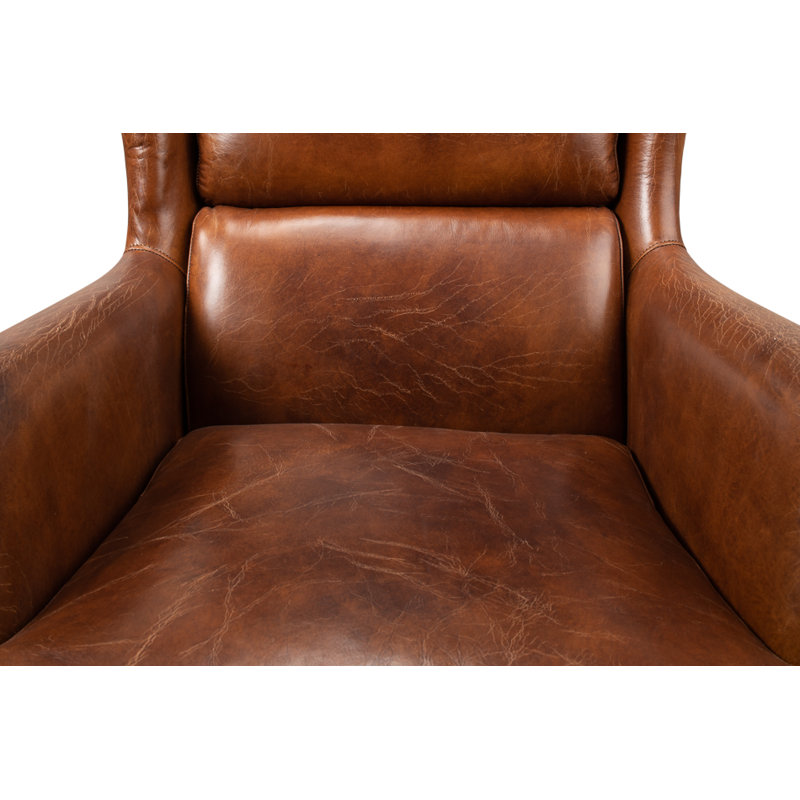 Elite Wingback Chair, Dark Brown Genuine Leather