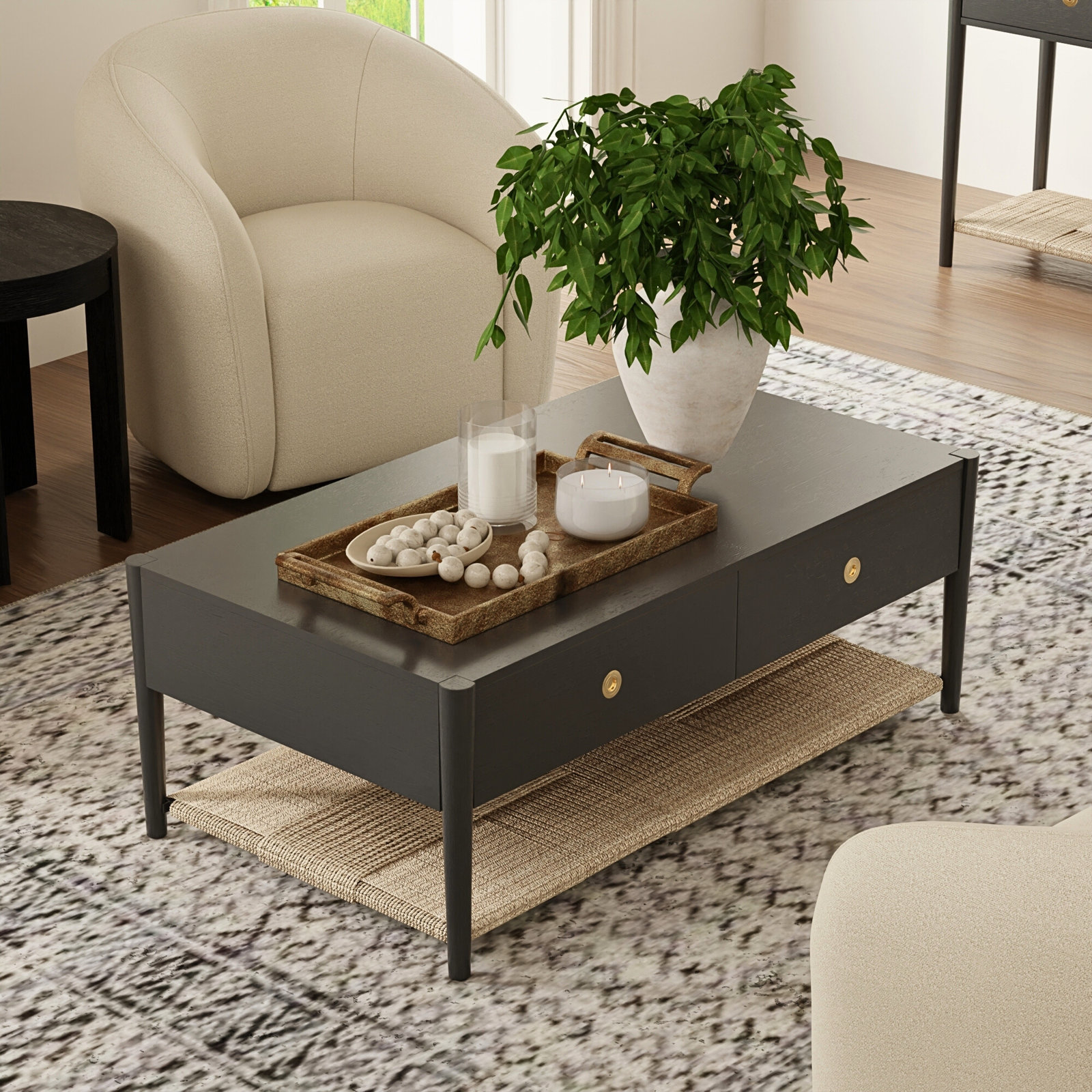 Madeline 47" Coffee Table, Charcoal Gray