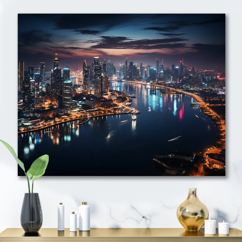 Thailande, paysage urbain, lueur I, Toile tendue, H 30 po x l 40 po x P 1,5 po