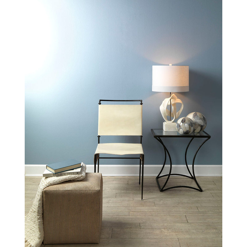 White Polyresin Table Lamp with Linen Shade